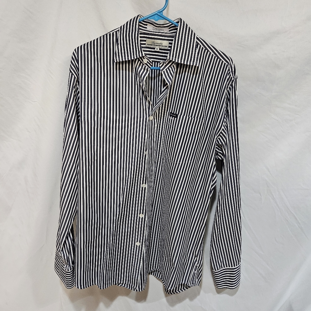 Faconnable Men's Medium Blue White Striped Button Down Dress Shirt Classique - Picture 2 of 8